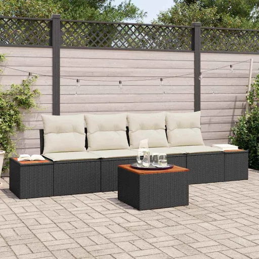 Conjunto de Sofá de Jardim   Preto Rattan Sintético (5 pcs)