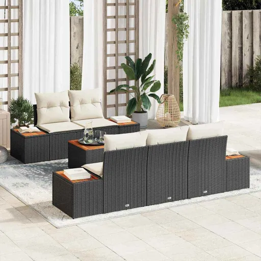 Conjunto de Sofá de Jardim   Preto Rattan Sintético (6 pcs)