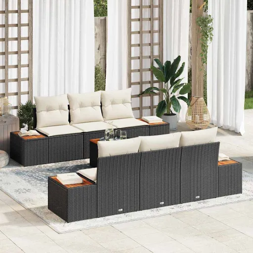 Conjunto de Sofá de Jardim   Preto Rattan Sintético (7 pcs)