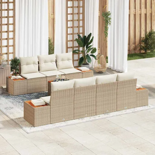 Conjunto de Sofá de Jardim   Bege Rattan Sintético (8 pcs)