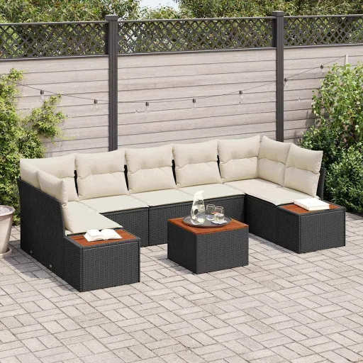 Conjunto de Sofá de Jardim   Preto Rattan Sintético (8 pcs)