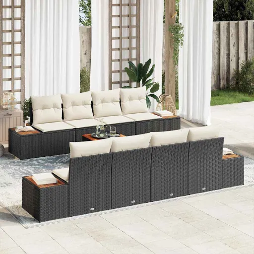 Conjunto de Sofá de Jardim   Preto Rattan Sintético (9 pcs)