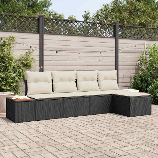 Conjunto de Sofá de Jardim   Preto Rattan Sintético (5 pcs)