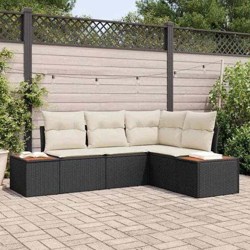 Conjunto de Sofá de Jardim   Preto Rattan Sintético (5 pcs)
