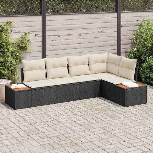 Conjunto de Sofá de Jardim   Preto Rattan Sintético (5 pcs)