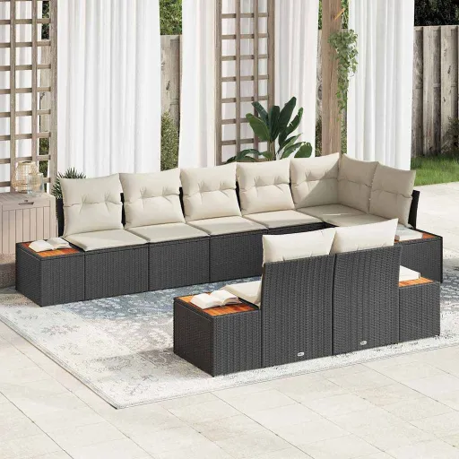 Conjunto de Sofá de Jardim   Preto Rattan Sintético (8 pcs)