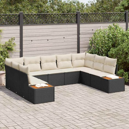 Conjunto de Sofá de Jardim   Preto Rattan Sintético (9 pcs)