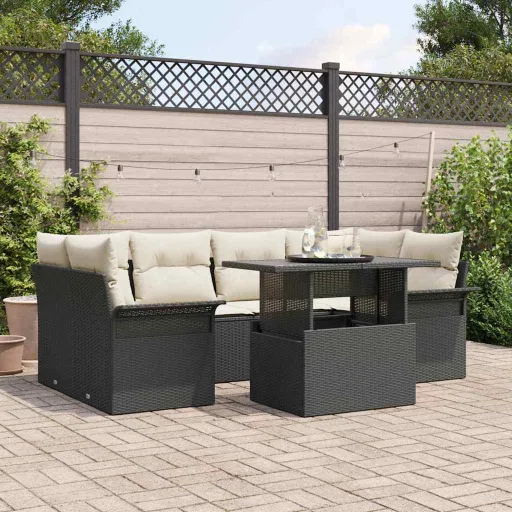 Conjunto de Sofá de Jardim   Preto Rattan Sintético (7 pcs)