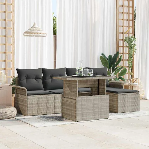Conjunto de Sofá de Jardim com Almofada   Cinzento-Claro (6 pcs)