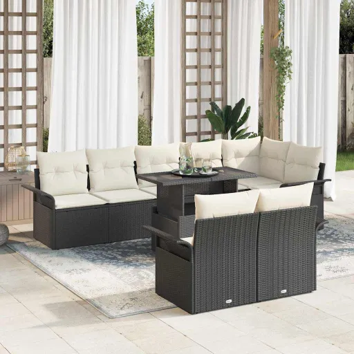 Conjunto de Sofá de Jardim   Preto Rattan Sintético (9 pcs)