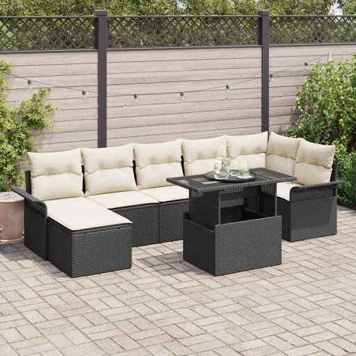 Conjunto de Sofá de Jardim   Preto Rattan Sintético (8 pcs)
