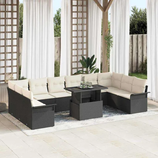 Conjunto de Sofá de Jardim   Preto Rattan Sintético (11 pcs)