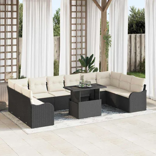 Conjunto de Sofá de Jardim   Preto Rattan Sintético (11 pcs)