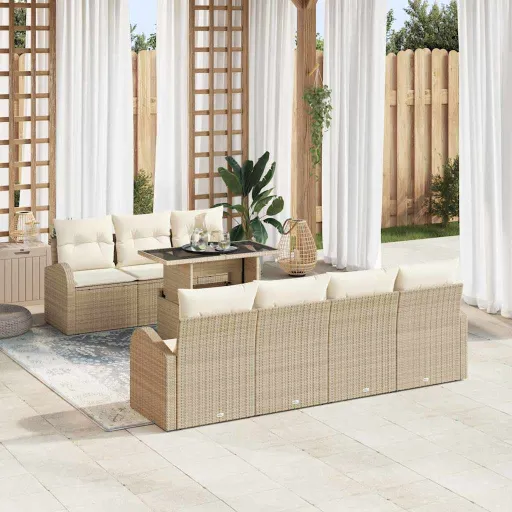 Conjunto de Sofá de Jardim   Bege Rattan Sintético (8 pcs)