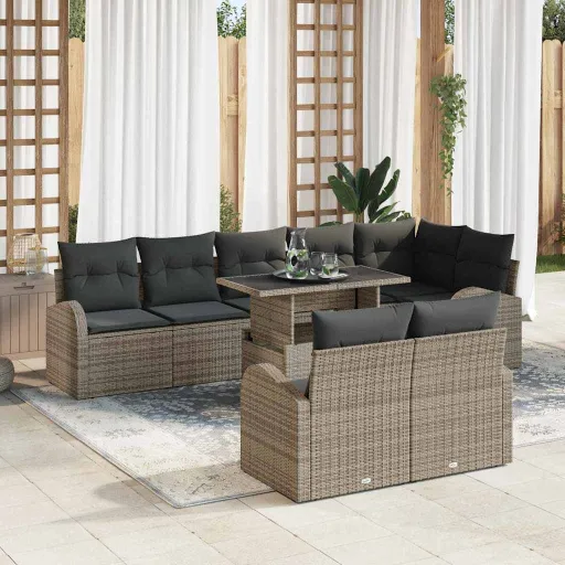 Conjunto de Sofá de Jardim   Cinzeto Vime PE (9 pcs)