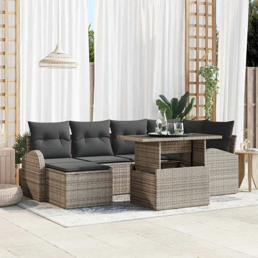 Conjunto de Sofá de Jardim com Almofada   Cinzeto (7 pcs)