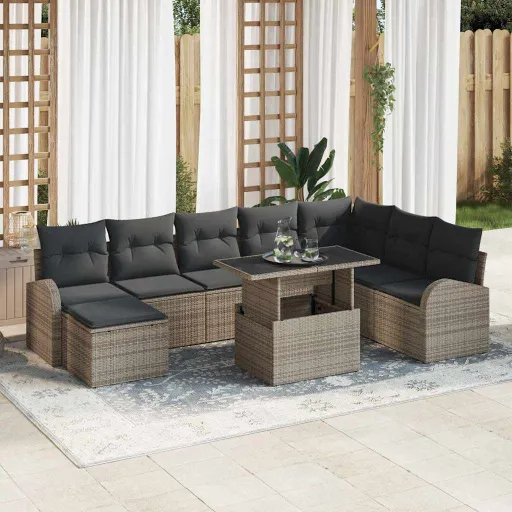 Conjunto de Sofá de Jardim com Almofada   Cinzeto (9 pcs)