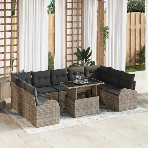 Conjunto de Sofá de Jardim   Cinzeto Vime PE (10 pcs)