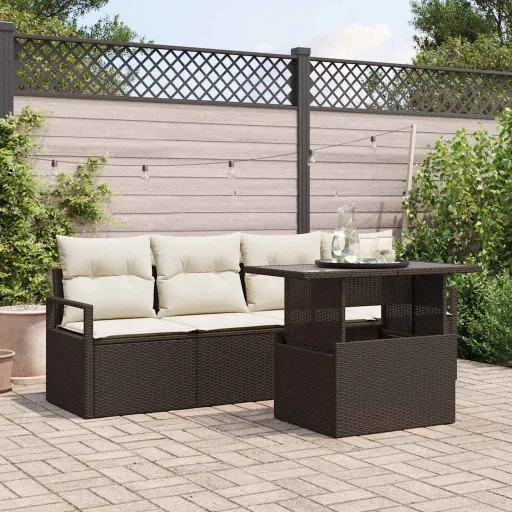Conjunto de Sofá de Jardim   Castanho Vime PE (5 pcs)