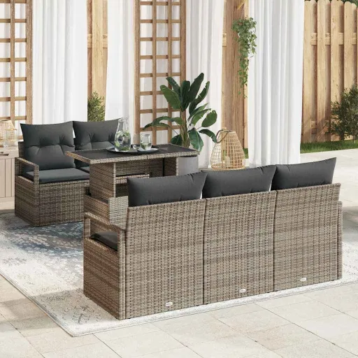 Conjunto de Sofá de Jardim   Cinzeto Vime PE (6 pcs)