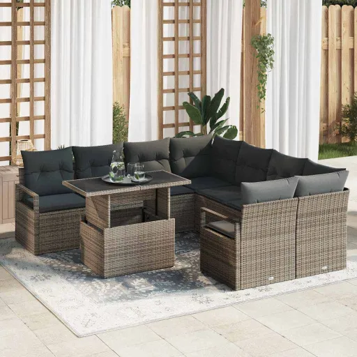 Conjunto de Sofá de Jardim   Cinzeto Vime PE (9 pcs)