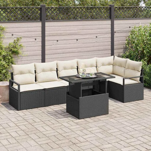 Conjunto de Sofá de Jardim   Preto Rattan Sintético (7 pcs)