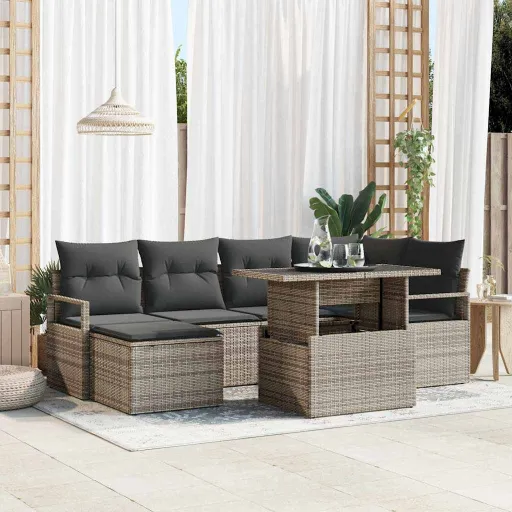Conjunto de Sofá de Jardim com Almofada   Cinzeto (7 pcs)