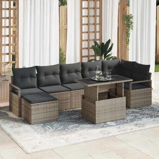 Conjunto de Sofá de Jardim com Almofada   Cinzeto (8 pcs)