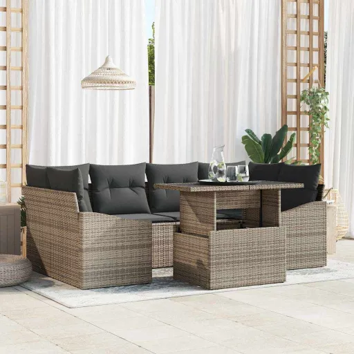 Conjunto de Sofá de Jardim   Cinzeto Vime PE (7 pcs)
