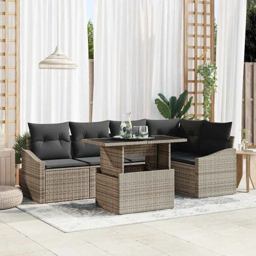 Conjunto de Sofá de Jardim com Almofada Manual   Cinzeto (6 pcs)