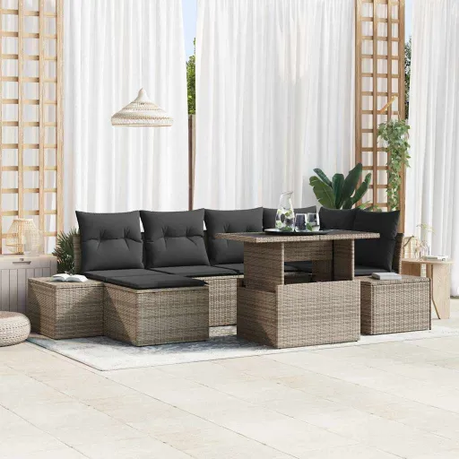 Conjunto de Sofá de Jardim com Almofada   Cinzeto (7 pcs)
