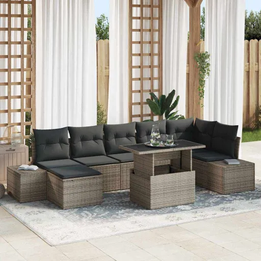 Conjunto de Sofá de Jardim com Almofada   Cinzeto (8 pcs)