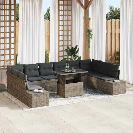 Conjunto de Sofá de Jardim com Almofada Manual   Cinzeto (11 pcs)