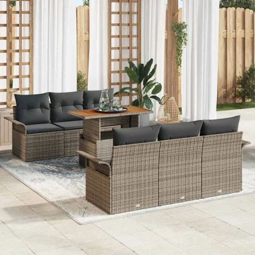 Conjunto de Sofá de Jardim com Almofada   Cinzeto (7 pcs)