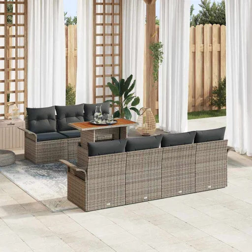 Conjunto de Sofá de Jardim com Almofada   Cinzeto (8 pcs)