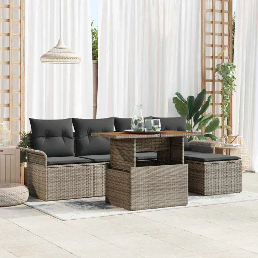 Conjunto de Sofá de Jardim com Almofada   Cinzeto (6 pcs)