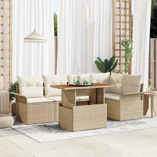 Conjunto de Sofá de Jardim com Almofada   Bege e Creme (6 pcs)