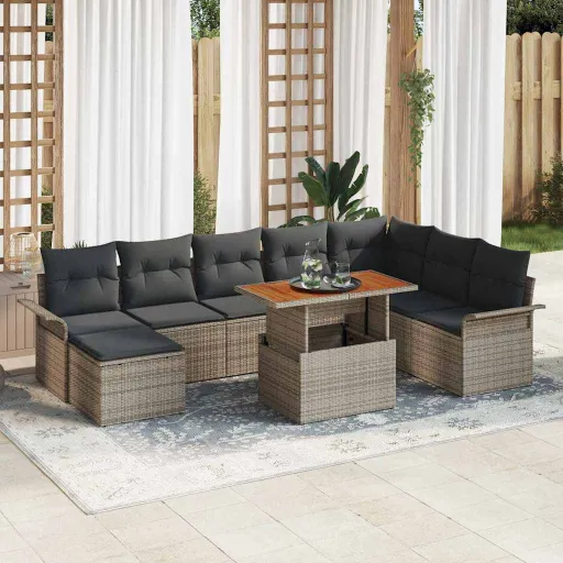 Conjunto de Sofá de Jardim com Almofada   Cinzeto (9 pcs)