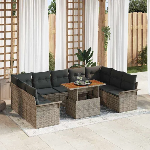 Conjunto de Sofá de Jardim com Almofada   Cinzeto (10 pcs)