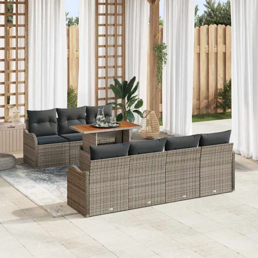 Conjunto de Sofá de Jardim com Almofada Manual   Cinzeto (8 pcs)