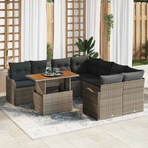 Conjunto de Sofá de Jardim com Almofada Manual   Cinzeto (7 pcs)