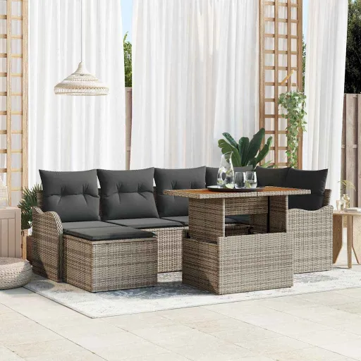Conjunto de Sofá de Jardim com Almofada   Cinzeto (7 pcs)