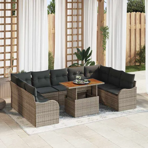 Conjunto de Sofá de Jardim com Almofada Manual   Cinzeto (10 pcs)