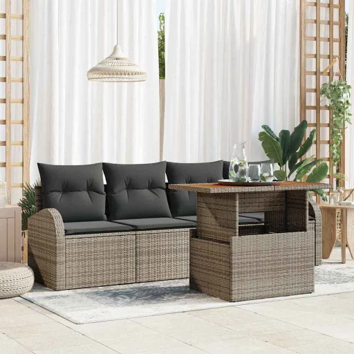 Conjunto de Sofá de Jardim com Almofada Manual   Cinzeto (5 pcs)