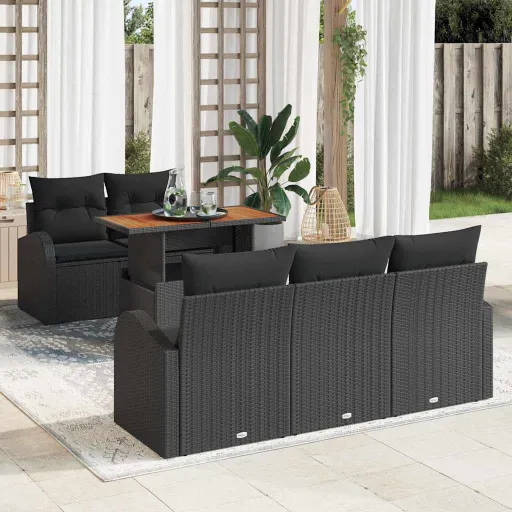 Conjunto de Sofá de Jardim com Almofada   Preto (6 pcs)