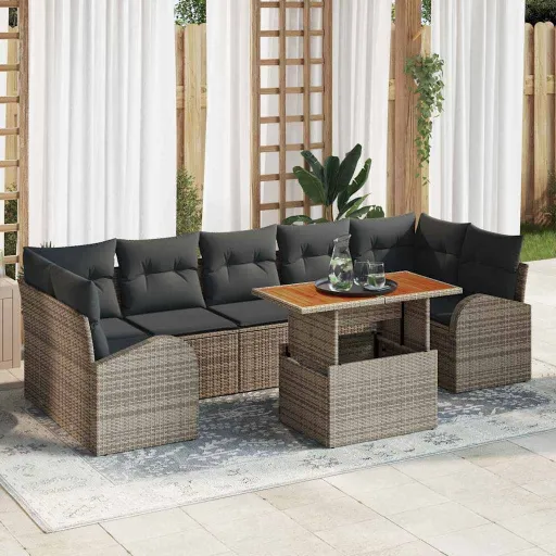 Conjunto de Sofá de Jardim com Almofada   Cinzeto (8 pcs)