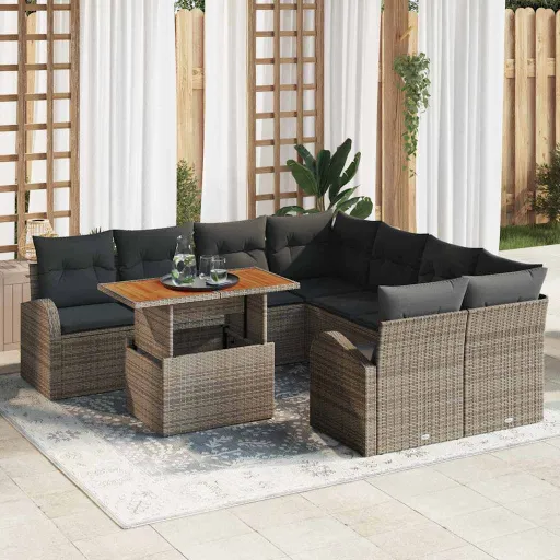 Conjunto de Sofá de Jardim com Almofada   Cinzeto (9 pcs)