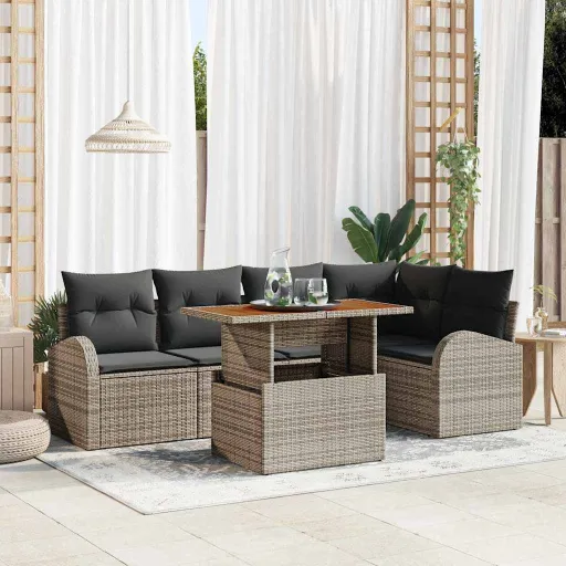 Conjunto de Sofá de Jardim com Almofada Manual   Cinzeto (6 pcs)