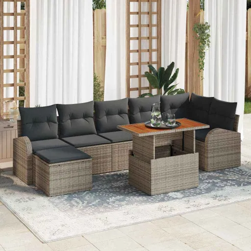 Conjunto de Sofá de Jardim com Almofada   Cinzeto (8 pcs)