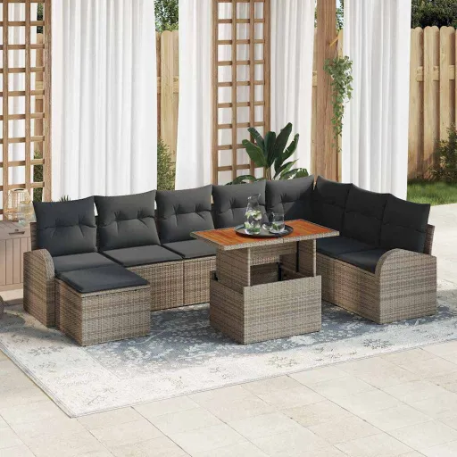 Conjunto de Sofá de Jardim com Almofada   Cinzeto (9 pcs)